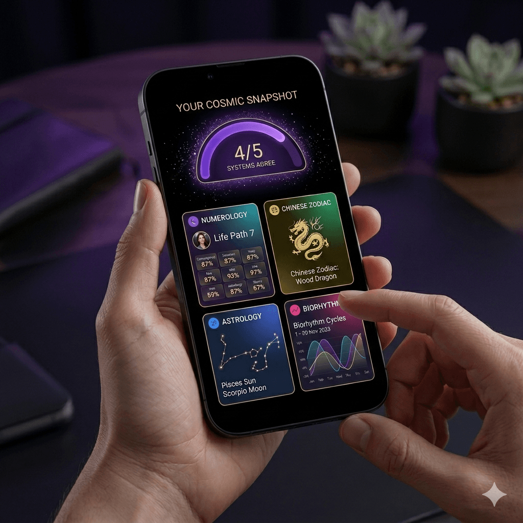 Your Cosmic Snapshot — five systems on one screen